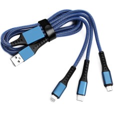Multi USB Kabel Universal USB Ladekabel 3 in 1 Mehrfach blau
